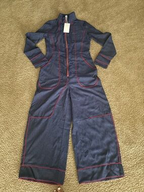 Navy Jumpsuit with Red Piping Detailing